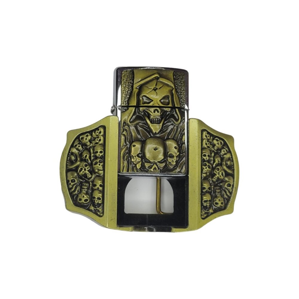 Skulls & Reaper Lighter Belt Buckle - Bronze Metal Lighter  - Free Engraving - Picture 2 of 9